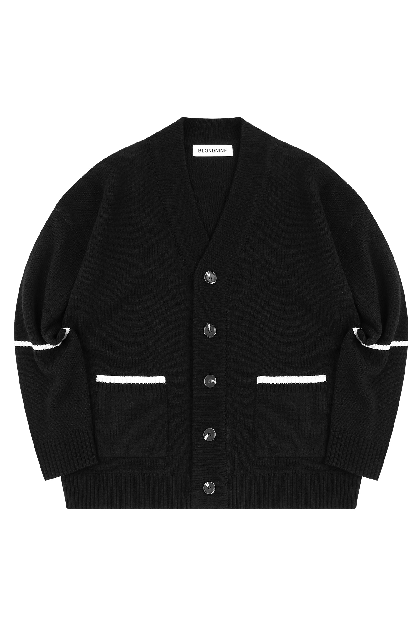 POINT POCKET AND ARM KNIT CARDIGAN_BLACK